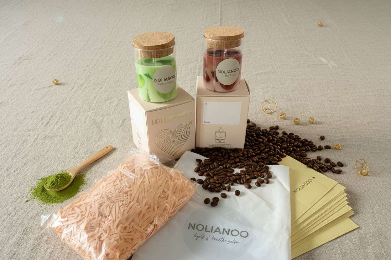 Hero NOLIANOO – Produits sur fond beige